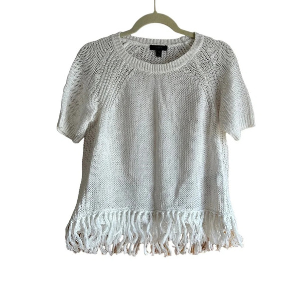 J.CREW WHITR LINEN FRINGE SHORT SLEEVE SWEATER - Picture 3 of 7
